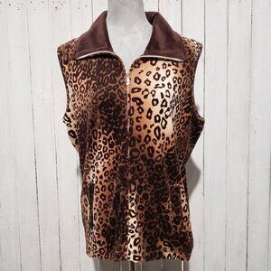 Rebecca Malone L Velour Vest Animal Brown Glam Y2K 90s Boho Indie Retro Classic